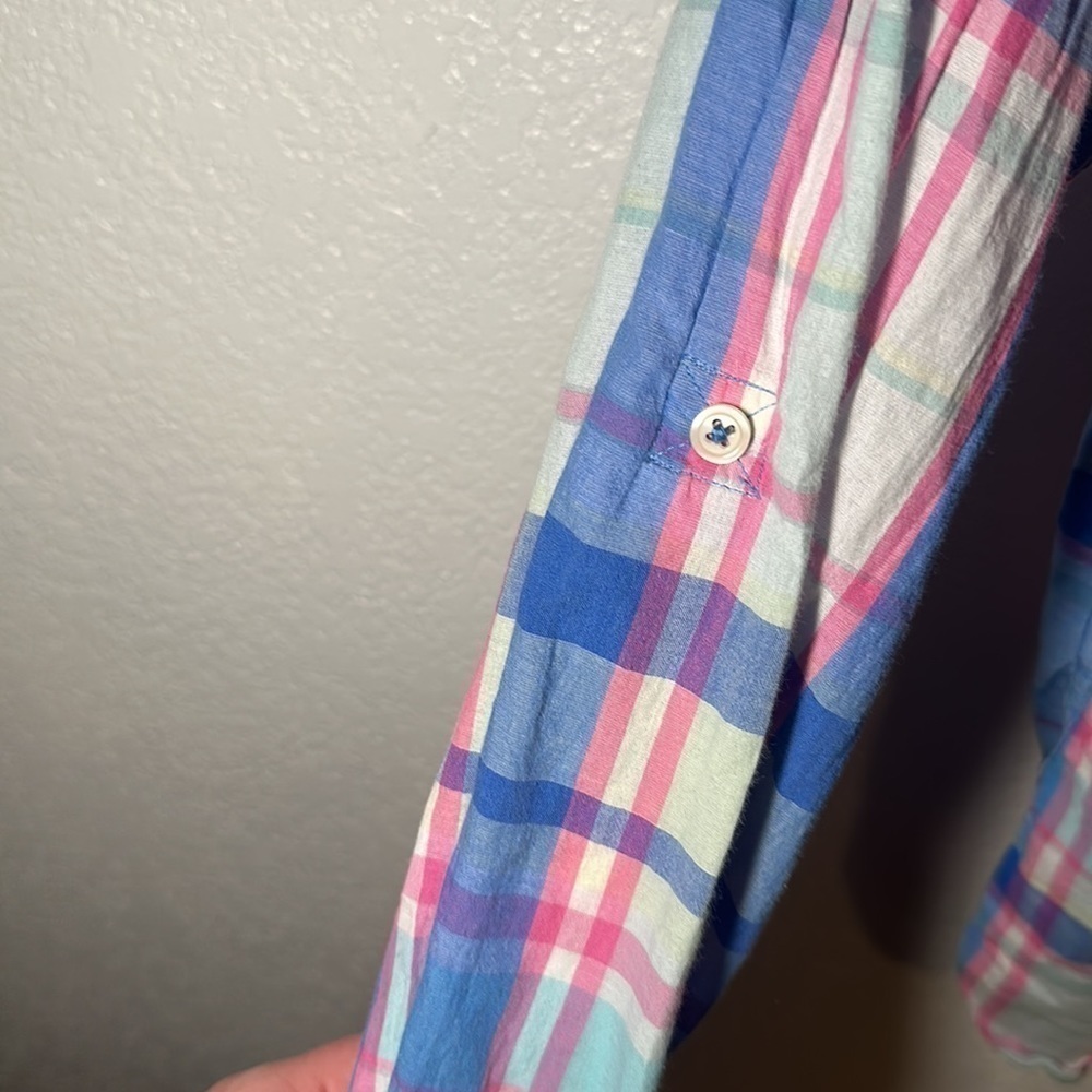 Talbots Spring Plaid Roll Tab Sleeves Top - Picture 4 of 6